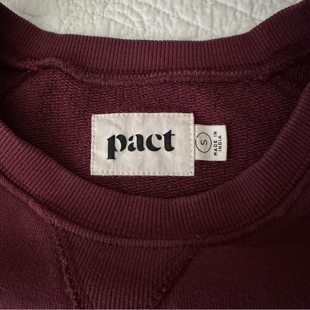 Pact Women’s Cabernet Maroon Essential Crewneck Sweatshirt Organic Cotton Small - Picture 3 of 10